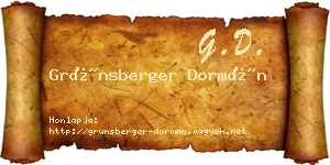 Grünsberger Dormán névjegykártya